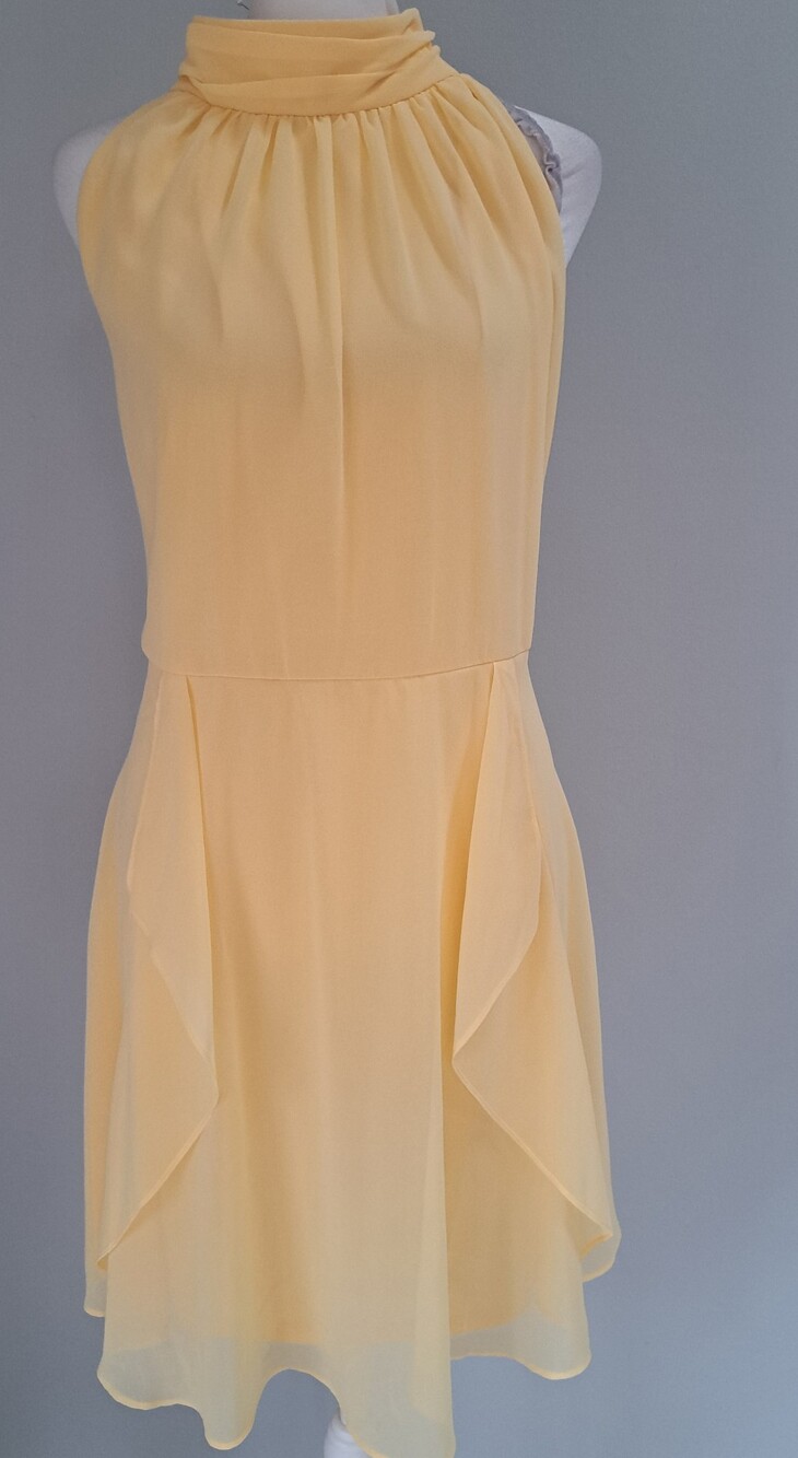 NWOT WHBM Sleeveless High-Neck Yellow Chiffon Halter Dress with Valance